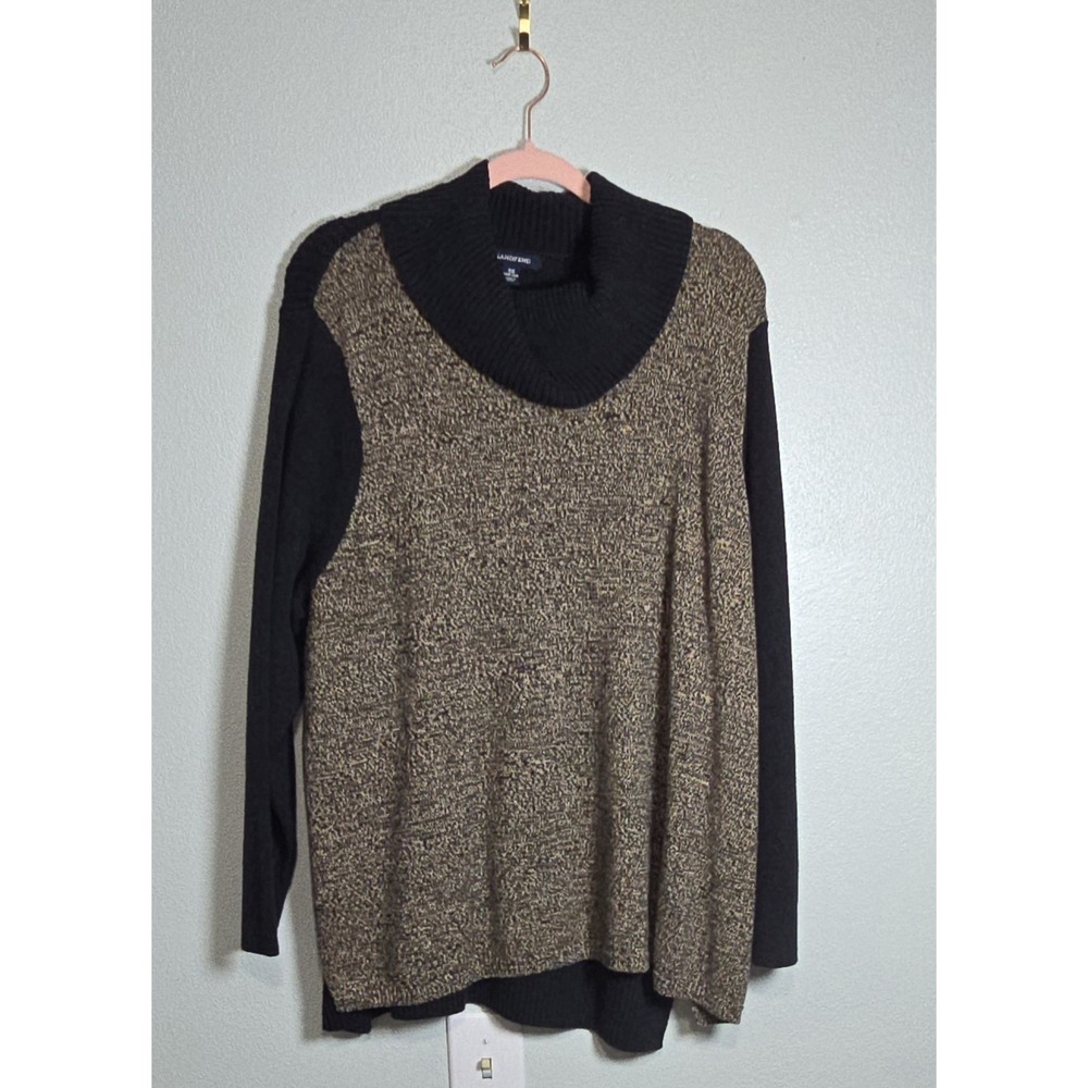 Lands' End Women's Plus Size 3X Cowl Neck Sweater Brown Black Marled Cotton...